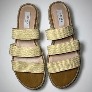 Pre-Owned Steven New York Lancey Beige Stretch Flat Platform Sandals Size 8M